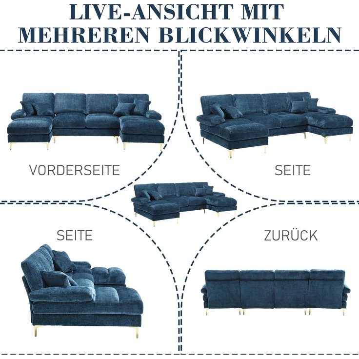 LVHOM Loungesofa 272x136x88 cm, 4-6 Personen, 6-Sitzer Chenille U-Shape Sektionssofa/Modulares Sofaset/Schlafsofa/Ecksofa/Relaxliege – Bild 5