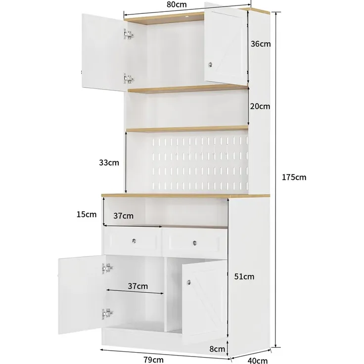 Highboard mit Türen und Schubladen, Höhe 175cm, Sideboard, Hochschrank, Wohnzimmerschrank, Mehrzweckschrank, Küchenschrank, viel Stauraum – Bild 7