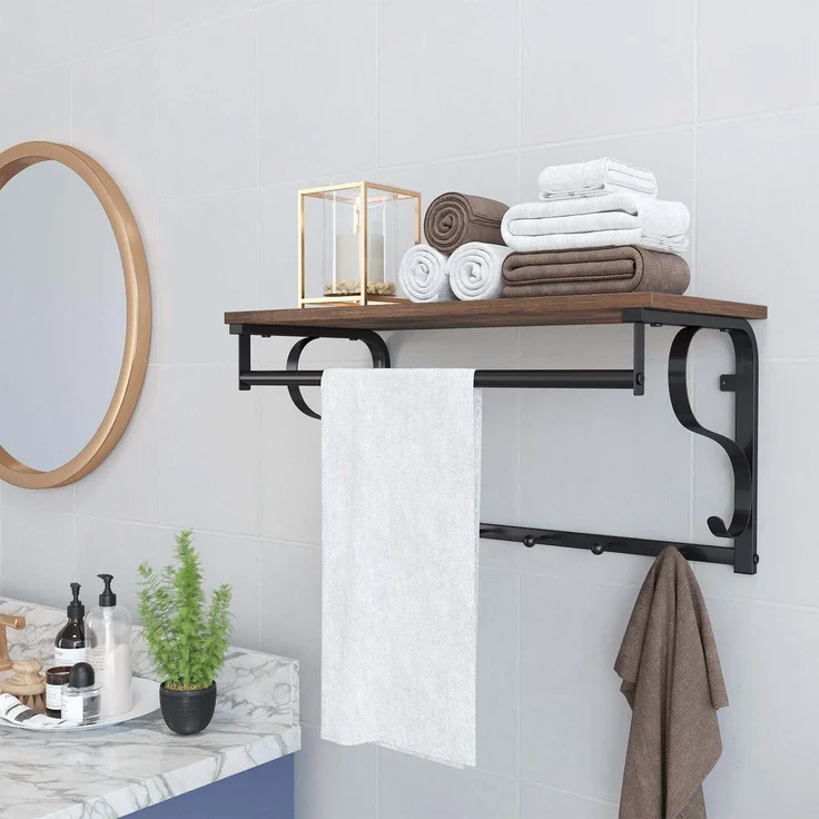 Vasagle Wandgarderobe Wandregal mit 5 Haken und Ablage, im Industrie-Design von Songmics LCR11BX – Bild 4