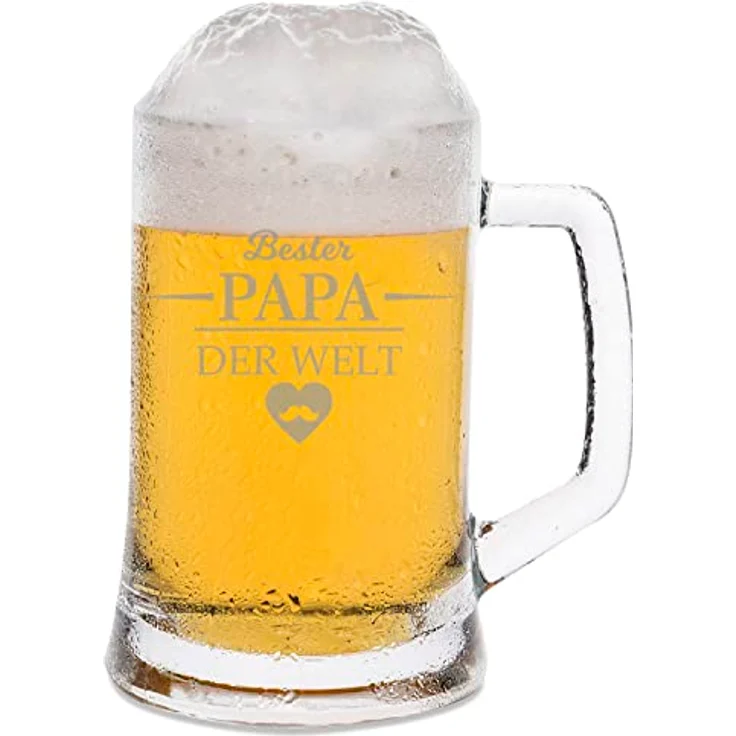 GRAVURZEILE Bierkrug mit Gravur - Bester Papa der Welt - Geschenk für Männer, Glas, ideal als Vatertagsgeschenk - 0,5l Bierglas als Geburtstagsgeschenk – Bild 2