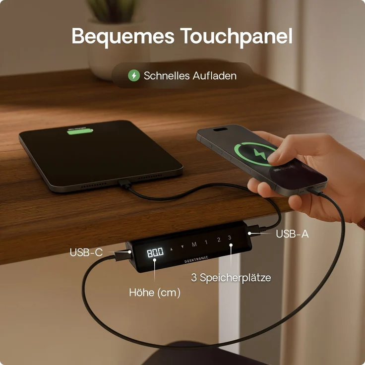 Desktronic HomePro Elektrisch höhenverstellbarer Schreibtisch 160x80cm Grau/Walnuss mit Memory-Funktion, Anti-Kollisions Technologie, USB-A und USB-C-Ladeanschlüssen – Bild 6