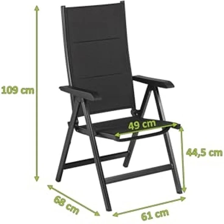 Kettler 'Basic Plus' Klappsessel mit verstellbarer Rückenlehne, Alu / Textilene, Schwarz – Bild 2