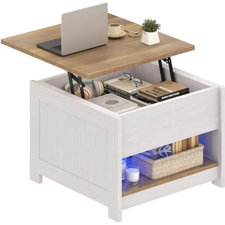YITAHOME Couchtisch mit Hebeplatte, Quadratisch Couchtisch Höhenverstellbar, Wohnzimmertisch Modern für Couch Schlafzimmer,Stabiler Metallrahmen,60X60X45CM – Bild 8