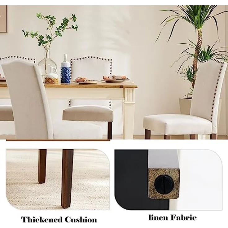DUMOS Esszimmerstühle 4er Set, Elegant und Schön Modern Stühle Esszimmer, Pu-Leder Gepolstert küchenstühle, Esszimmerstuhl Geeignet für Küche, Wohnzimmer, Schlafzimmer (Beige) – Bild 5