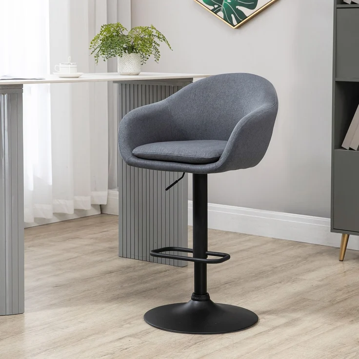Barhocker mit Fußstütze; höhenverstellbar, Leinenoptik, 54 cm x 54 cm x 112 cm, Grau--Dunkelgrau--112x54x54cm--YOUDENOVA – Bild 4