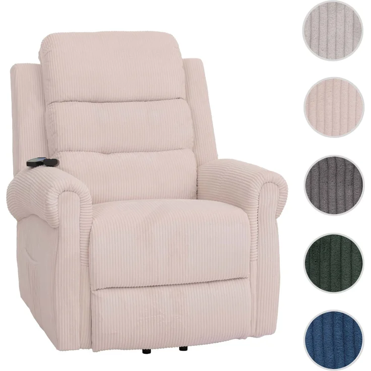Fernsehsessel HWC-K63, Relaxsessel, Liegefunktion Aufstehhilfe Massage Heizfunktion, Stoff (220g/m²) Cord ~ creme-weiß – Bild 11