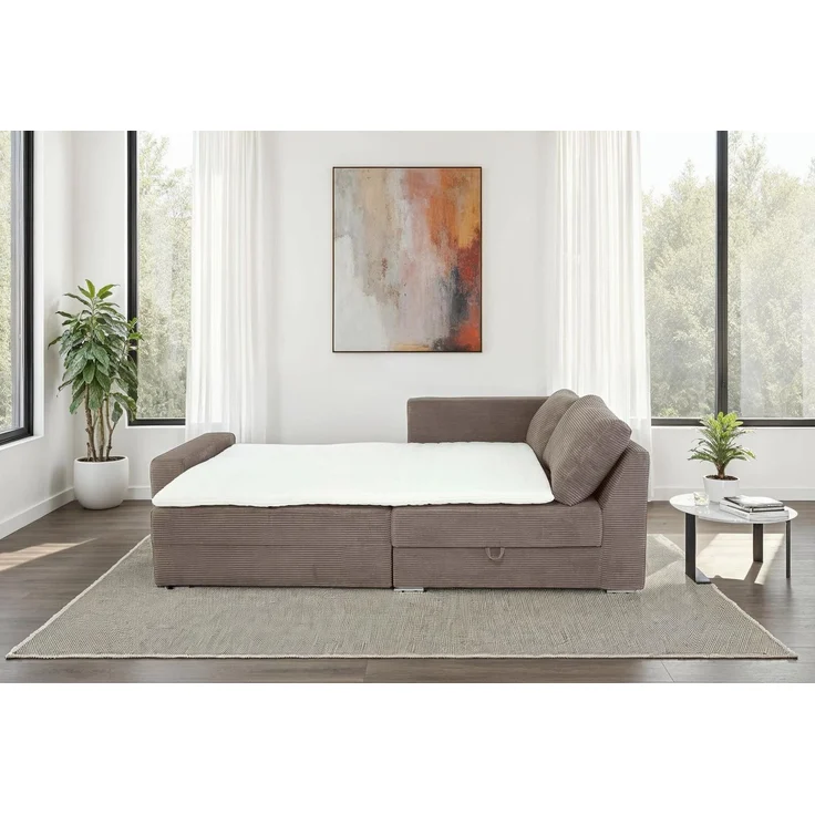 Ecksofa-Dauerschläfer Federkern Topper Bettkasten Schlafcouch Cord Braun Taupe – Bild 4