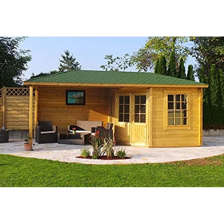 Alpholz 5-Eck Gartenhaus Mosel Gartenhaus aus Holz Holzhaus mit 40 mm Wandstärke inklusive Terrasse Blockbohlenhaus mit Montagematerial – Bild 3
