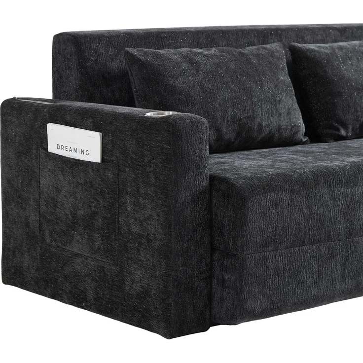 ZUBALIYA SchlafSofa mit USB - Anschluss, mit Chenille - Bezug, mit Samtbezug, mit breiten Armlehnen, mit Schaumstoffpolsterung – Bild 15