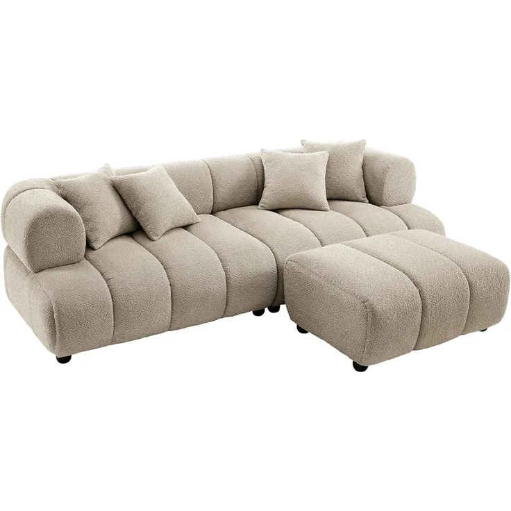 riess-ambiente Big-Sofa ADLON 255cm beige · XXL Couch aus Bouclé inkl. 4 Kissen, Einzelartikel 1 Teile, 3-Sitzer mit Federkern & Wellenfederung · Teddystoff-Bezug · Design