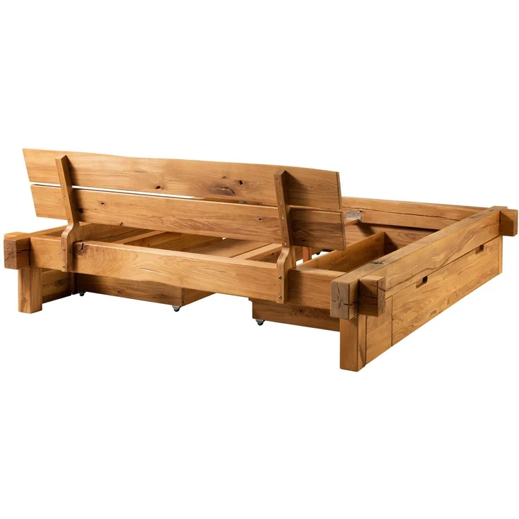 Balkenbett mit Bettkasten Wildeiche 180x200x85 natur geölt JANGALI #620 – Bild 10