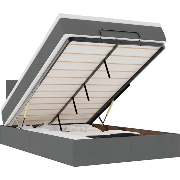 vidaXL Ottomane Bett mit Matratze & LEDs Dunkelgrau 120x190 cm Stoff 3312292 – Bild 2