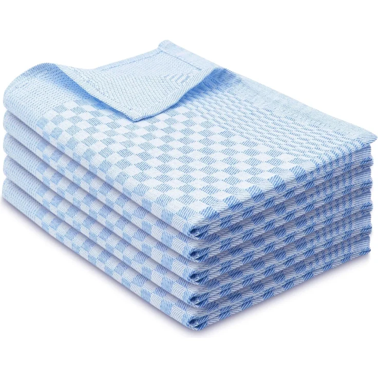 ZOLLNER 5er Set Geschirrtücher, 100% Baumwolle, 46x70 cm, saugstark, blau kariert – Bild 1