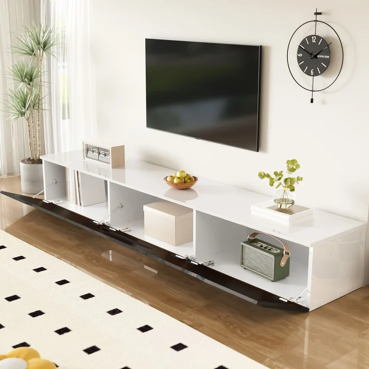 TV-Schrank 180 cm Schwarz Weiß LED Beleuchtung 16 Farben App-gesteuert Dämpfungsscharnier Wandmontage Hochglanz TV-Board – Bild 3