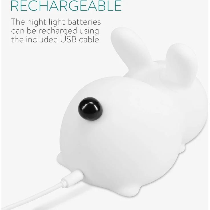 Navaris LED Nachtlicht Snow White Rabbit - mit USB Kabel - dimmbar - süße Nachttischlampe für Kinder - Kinderzimmer Schlummerlicht Lampe Weiß – Bild 5