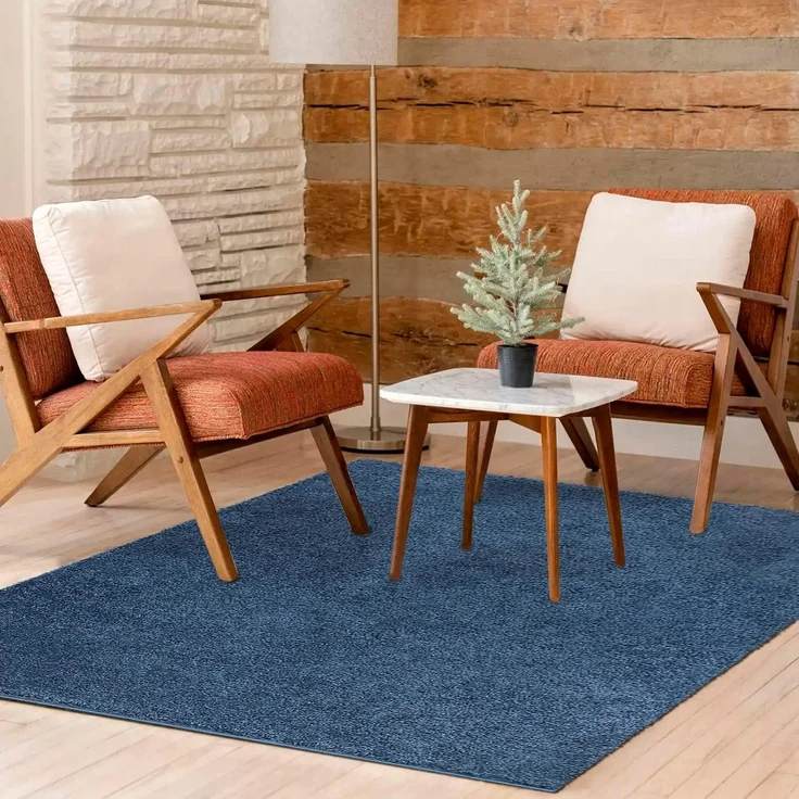 Teppich Wohnzimmer Hochflor Shaggy - 150x150cm - Blau Einfarbig Uni Flauschig Modern Boho Deko Teppiche Weich Schlafzimmer – Bild 3