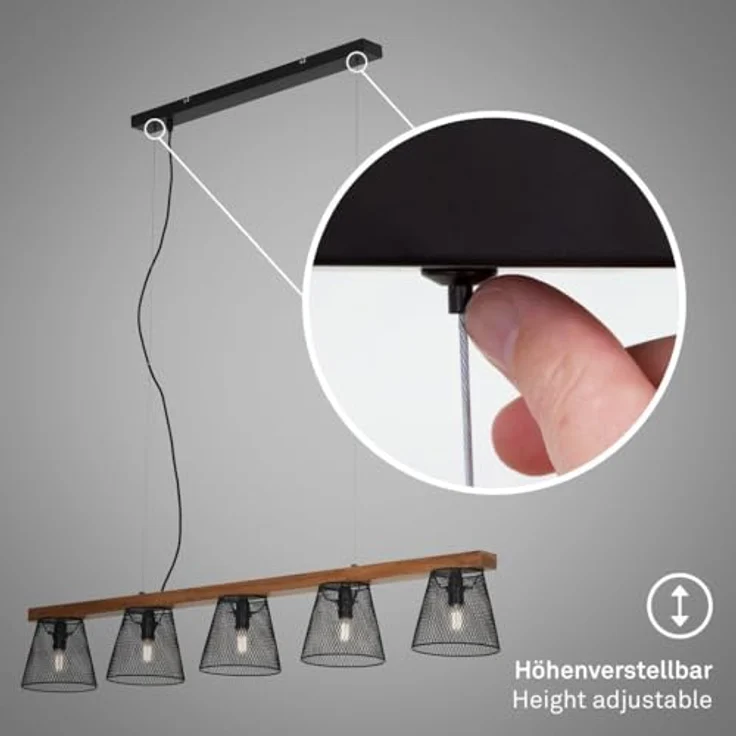 Briloner Pendelleuchte TAUNUS, 5-flammige Hängelampe mit Holz-Metall-Design, schwarz, exkl. 5x E14, 25 W, 110 x 15 x 136 cm – Bild 3