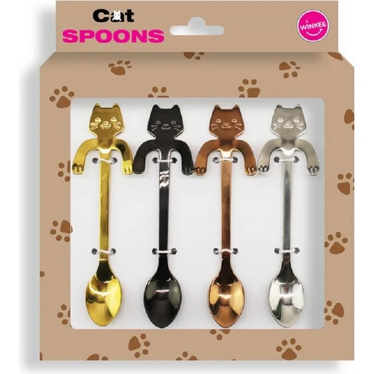 Winkee Kaffeelöffel Kätzchen (4 Stück), Teelöffel Katze Stubentiger Metall Löffel