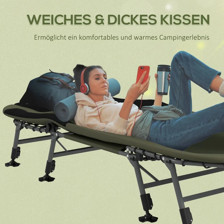 Campingliege Campingbett Feldbett, 200 x 85 x 40-55 cm, Grün--Grün--51x85x200cm--YOUDENOVA – Bild 7