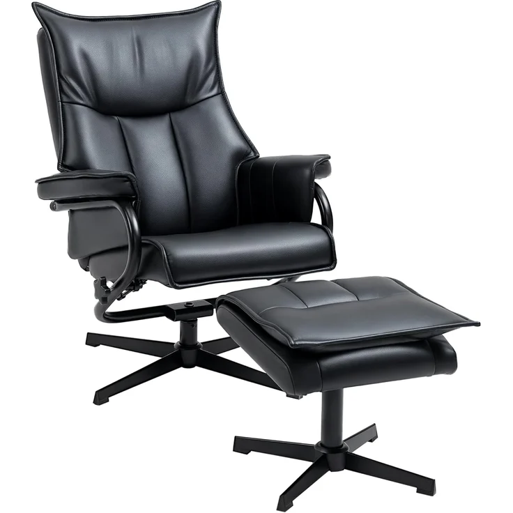 HOMCOM Polsterstuhl drehbarer Relaxsessel mit Hocker (Ruhesessel, 2 St), für Wohnzimmer, Büro, Kunstleder, Stahl, Schwarz – Bild 1
