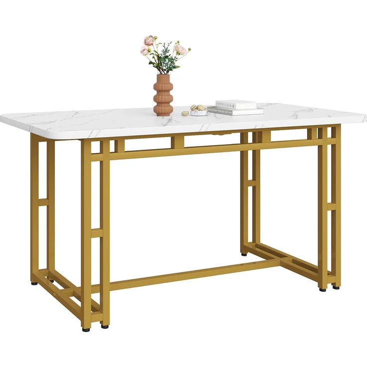 120x70cm Leichter Luxus Esstisch,(1-St), Gestell aus Metall Rechteckiger Esstisch aus Moderner Küchentisch mit Metallbeinen für Esszimmer Wohnzimmer,Golden Tischbeine – Bild 4