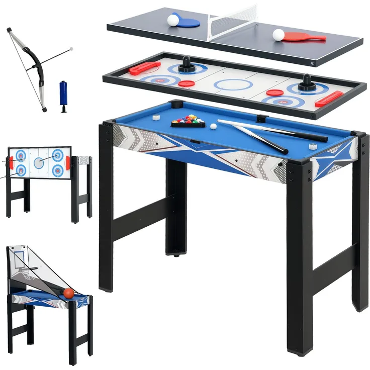 MELAYR, 5-in-1 Mini Spieletisch, Billard, Tischtennis, Hockey, Basketball, 91 x 45.5 x 76 cm, Blau+Schwarz