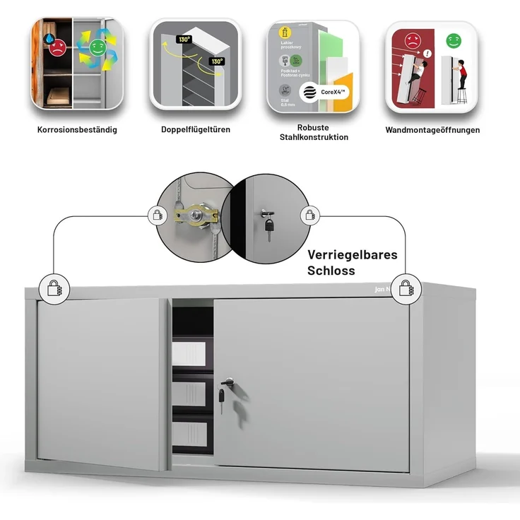 Jan Nowak Aktenschrankaufsatz C01L Aufsatz für Aktenschrank Büroschrank Metall Pulverbeschichtung Flügeltüren 38 x 80 x 40 cm (Grau) – Bild 6