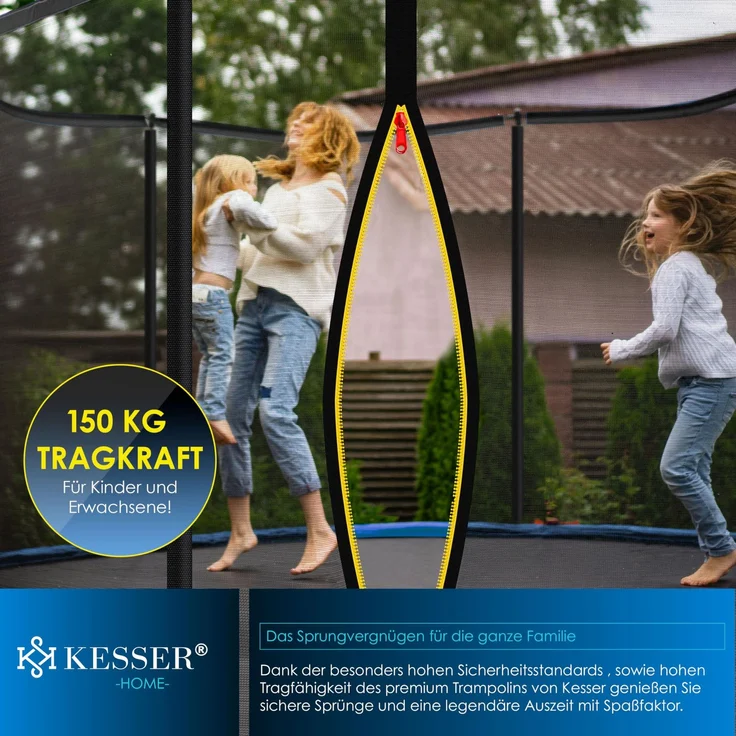 KESSER® - Trampolin Komplettset mit Sicherheitsnetz, Leiter, Randabdeckung & Zubehör, Belastbarkeit 150 kg, 366 cm, Blau – Bild 6