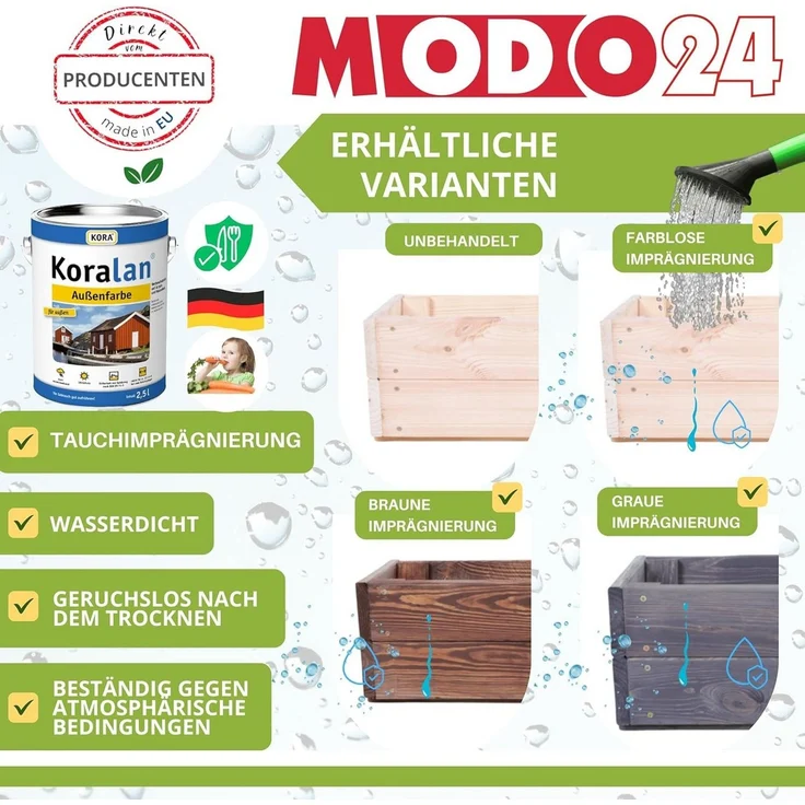 Modo24 Blumenkasten Pflanzkasten aus Holz, Pflanzkübel für Kräuter, Kiefernholz (rechteckiger, für Balkon und Fensterbank), Wetterfest, Stabil & Dekorativ, 3 Größen, 4 Farben – Bild 4