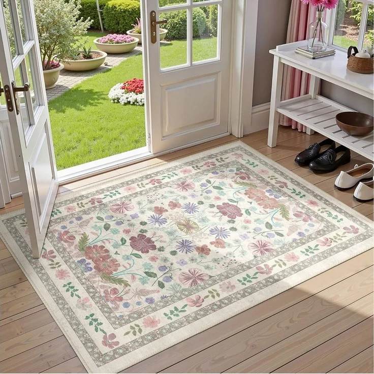 Agger Fußmatte Vintage-Blumen-Fußmatte, Boho-Teppich für den Eingangsbereich, dekorative Fußmatte für Badezimmer, Haustür und Wohnraumdekoration – Bild 4