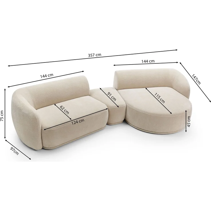 Selsey 'Bommo' Ecksofa rechts mit Hocker L-Form, Chenille Grau, 357 cm – Bild 4