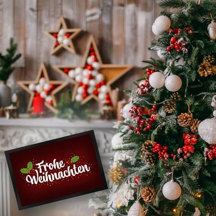 speecheese Fußmatte Frohe Weihnachten Fußmatte mit Blätter und Beeren Motiv Winter Advent – Bild 6