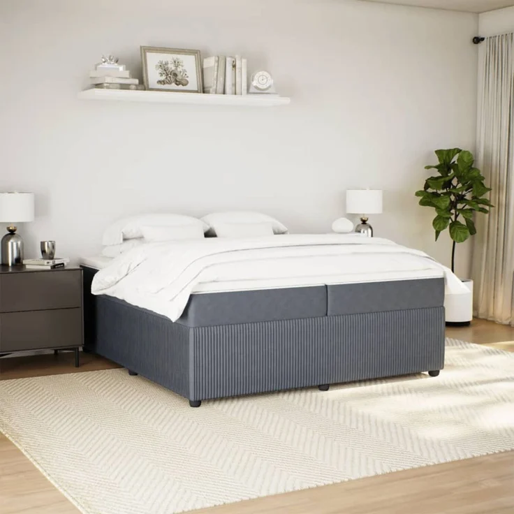 vidaXL Boxspringbett mit Matratze Dunkelgrau 200x200 cm Samt 3285663 – Bild 3