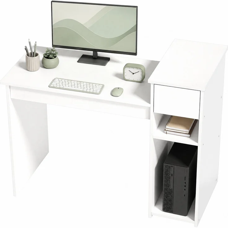 Moderner platzsparender Schreibtisch mit Schublade 108x50x82cm Weiß, 108.0×50.0×82.0cm, Weiß, MELAYR – Bild 2