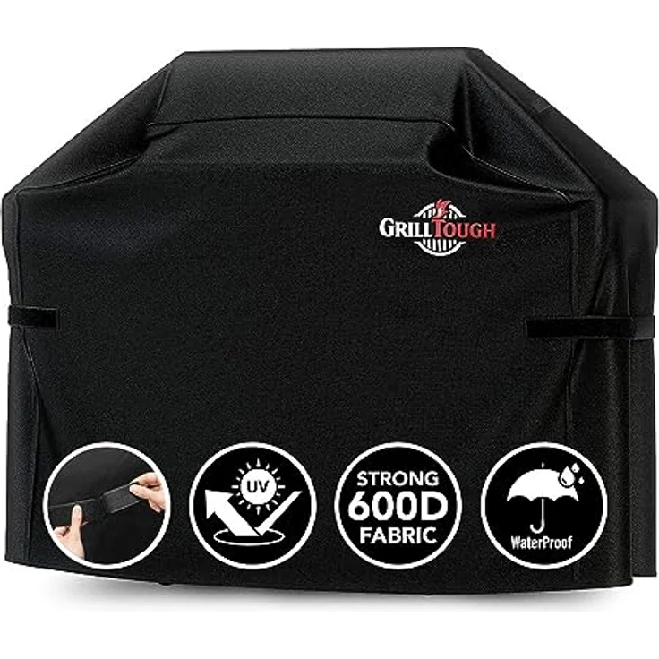 GrillTough Heavy Duty BBQ Grill Abdeckung für Outdoor Grill 52 Zoll - Wasserdicht, Wetterbeständig, UV & Fade Resistant mit Verstellbaren Gurten - Gasgrill Abdeckung für Weber, Genesis, Charbroil, – Bild 2