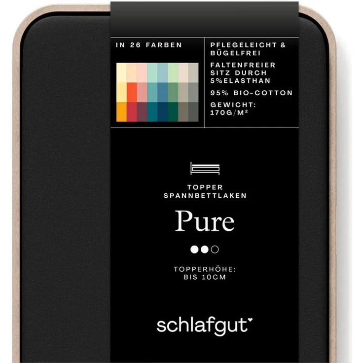 Schlafgut 'PURE TOPPER' Spannbettlaken, für Topper bis 10 cm Höhe, Off-black, XL 180x200 cm - 200x220 cm, 100% Bio-Baumwolle – Bild 2