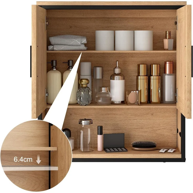 EUGAD Badmöbel-Set, (2-St), Unterschrank mit Tür und 2 offenen Ablagen, Badschrank mit 2 Spiegeln – Bild 5