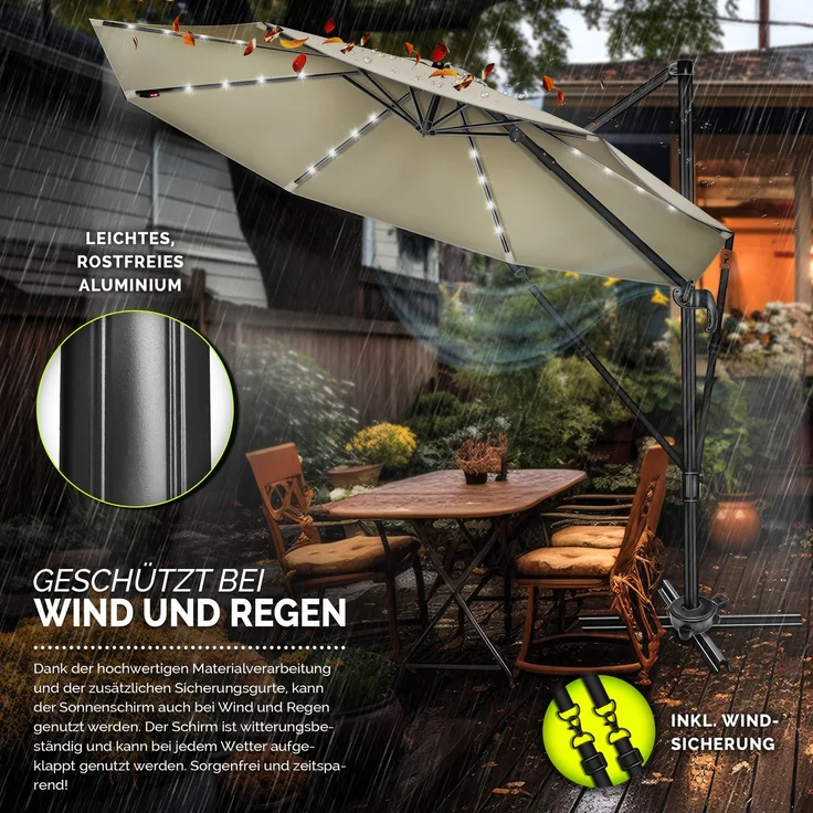 tillvex® Premium Alu Sonnenschirm 330 cm Braun + Abdeckung & Windsicherung | Ampelschirm 6-Fach Verstellbar mit Kurbel | Gartenschirm 360° Drehbar Neigbar Kippbar | Kurbelschirm UV50+ Groß wasserdicht – Bild 4