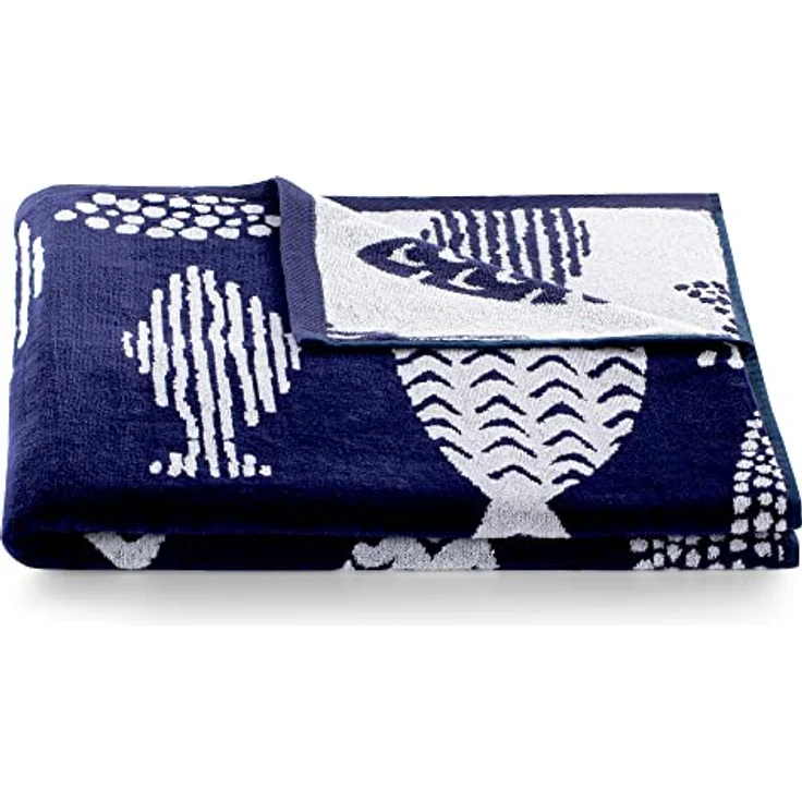 DecoKing Strandtuch groß 90x180 cm Baumwolle Frottee Velours Badetuch blau weiß Fish – Bild 4