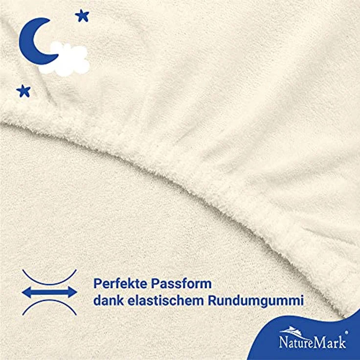 NatureMark Spannbettlaken Frottee Spannbettlaken, 80% Baumwolle / 20% Polyester, Gummizug: rundum, (2 Stück), 2er Set Kinder Spannbettlaken Frottee, Spannbetttuch 80% Baumwolle / 20% Polyester, für Babybett und Kinderbett, 70x140 cm - Natur weiß – Bild 4
