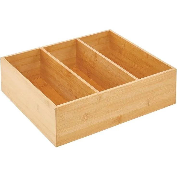 mDesign Teebox Organizer Holzkiste Gewürzkiste Aufbewahrungsbox 3 Fächer Bambus