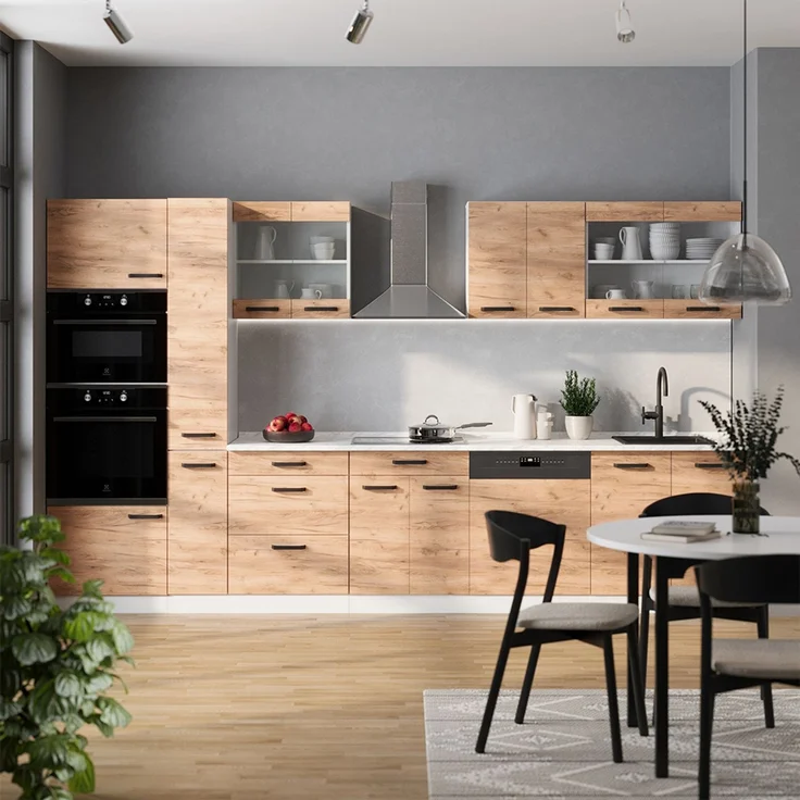 Küchenzeile R-Line Goldkraft Eiche/Weiß 350 cm ohne Arbeitsplatte Vicco – Bild 3