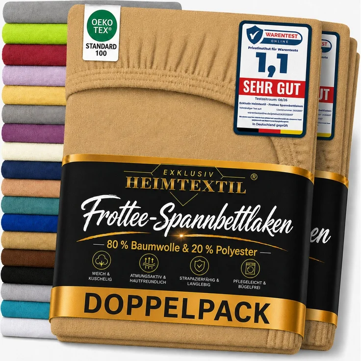 Frottee Spannbettlaken Doppelpack 60 - 70 x 140 cm Sand – Bild 1