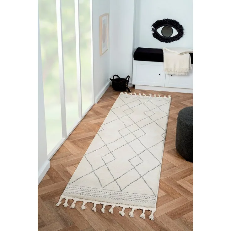 Myflair Möbel & Accessoires Hochflor-Läufer Moroccan Design, rechteckig, Höhe: 24 mm, modern, marokkanisches Design, Rauten Muster, weich, mit Fransen