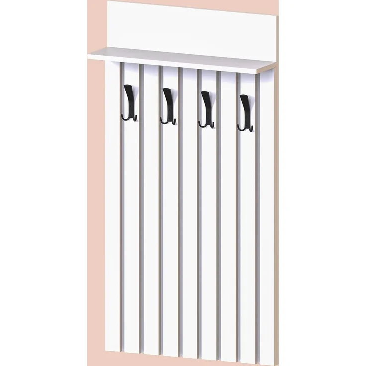 Roomart NORD Garderobenpaneel 130 cm – Wandgarderobe mit 4 Doppelhaken & Hutablage in Lamellenoptik – H 130 x B 69.2 x T 18.6 cm • Weiß – Bild 4