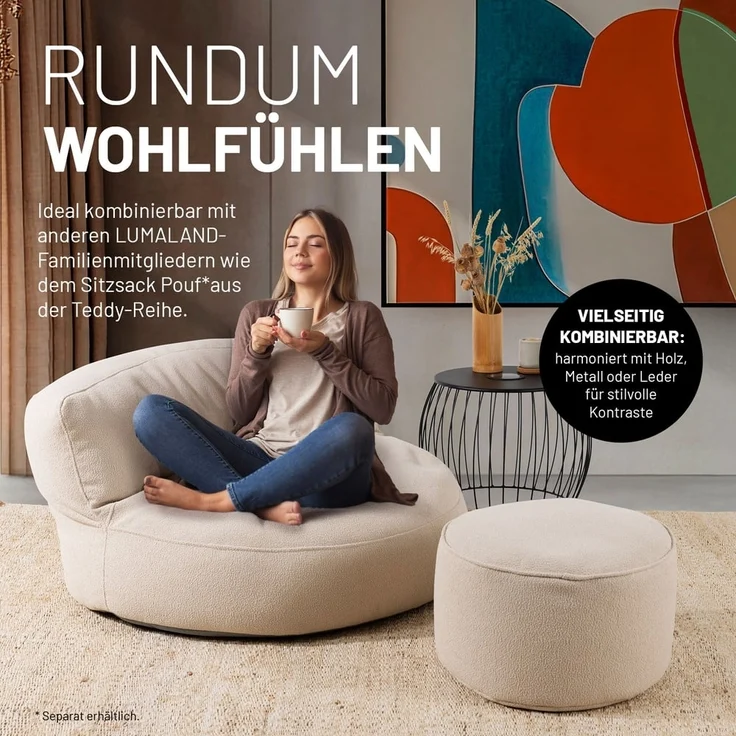 Lumaland Loungeset Sitzsack Lounge Teddy 320L, Indoor-Bezug - weich waschbar - perfekt fürs moderne Zuhause – Bild 4