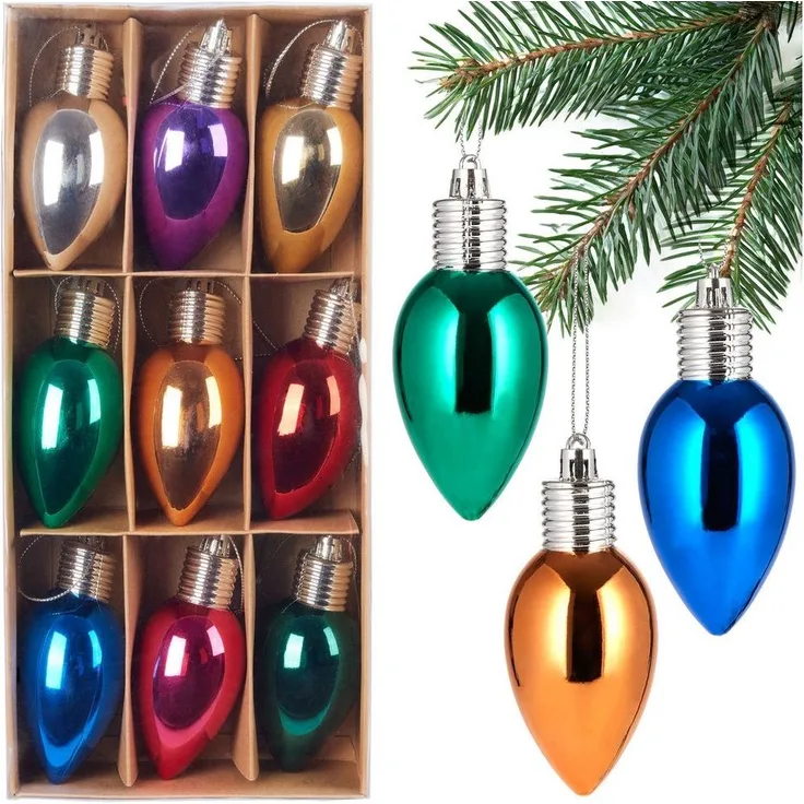 BRUBAKER Weihnachtsbaumkugel 9er Set Weihnachtskugeln - Party Glühbirnen - 10 cm Christbaumkugeln (1 St), Bruchsicher - Kunststoff Christbaumschmuck Baumkugeln - Bunt