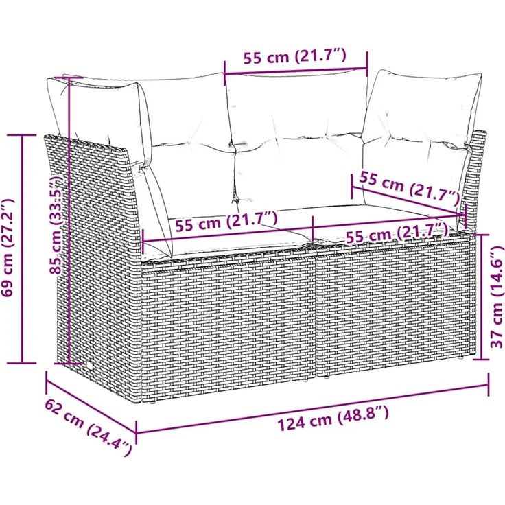 vidaXL Gartensofa mit Kissen 2-Sitzer Hellgrau Poly Rattan 366192 – Bild 10