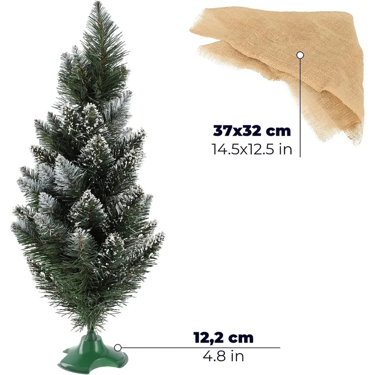 KADAX Künstlicher Weihnachtsbaum klein, 50 cm, schneebedeckte Kiefer, Jute – Bild 7