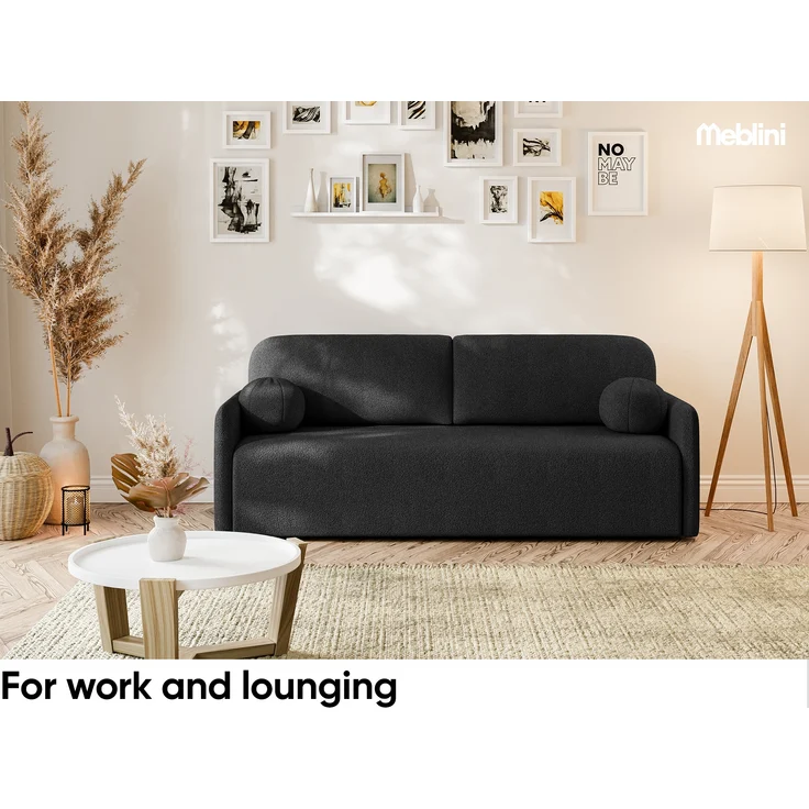 MEBLINI Sofa mit Schlaffunktion - ANAKIN - 210x90x93cm – Schwarz Boucle – Schlafcouch Ausziehbar - Schlafsofa mit Bettkasten - Sofabett - Couch mit Schlaffunktion – Klappsofa – Bild 3